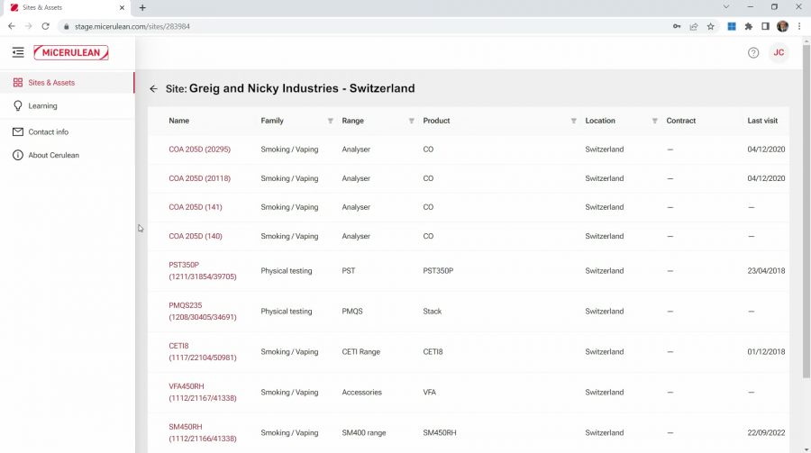 Screenshot of Asset page in MiCerulean 
